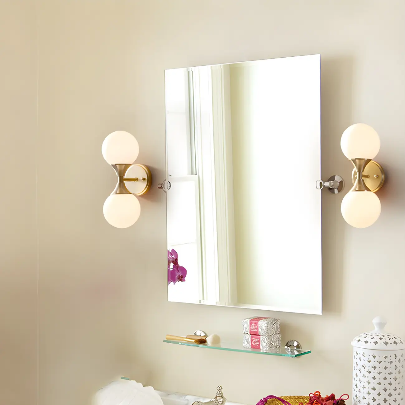 Gold Modern Dual Globe Wall Vanity Light Fixture Image - 1 | homeyfad