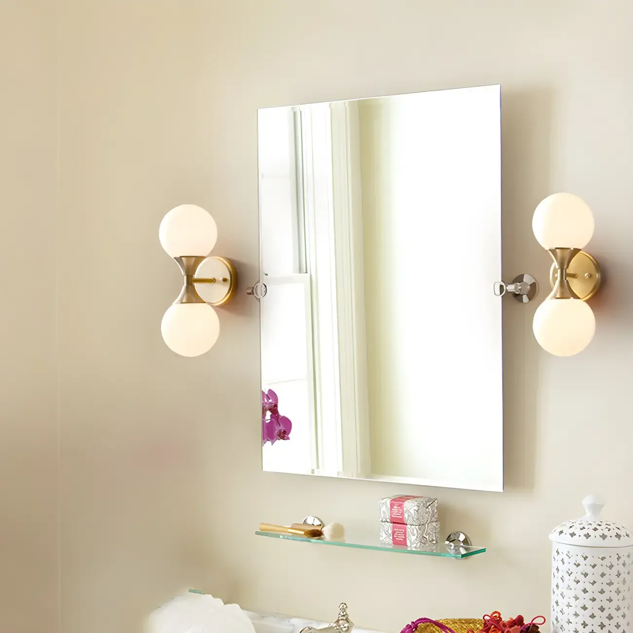 Gold Modern Dual Globe Wall Vanity Light Fixture Image - 1