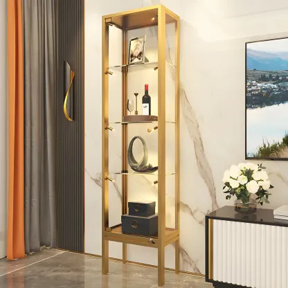 Glam Clear Glass Shelf Black Metal Frame Curio Cabinet Image - 7