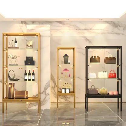 Glam Clear Glass Shelf Black Metal Frame Curio Cabinet Image - 8