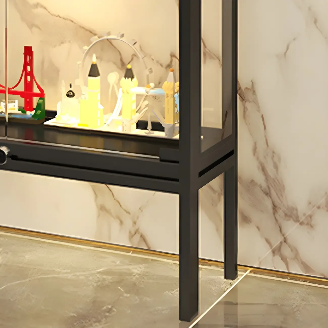 Glam Clear Glass Shelf Black Metal Frame Curio Cabinet Image - 19