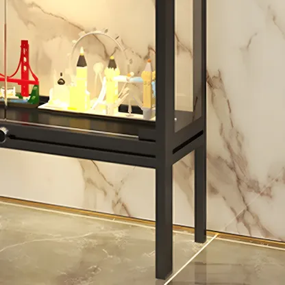 Glam Clear Glass Shelf Black Metal Frame Curio Cabinet Image - 19