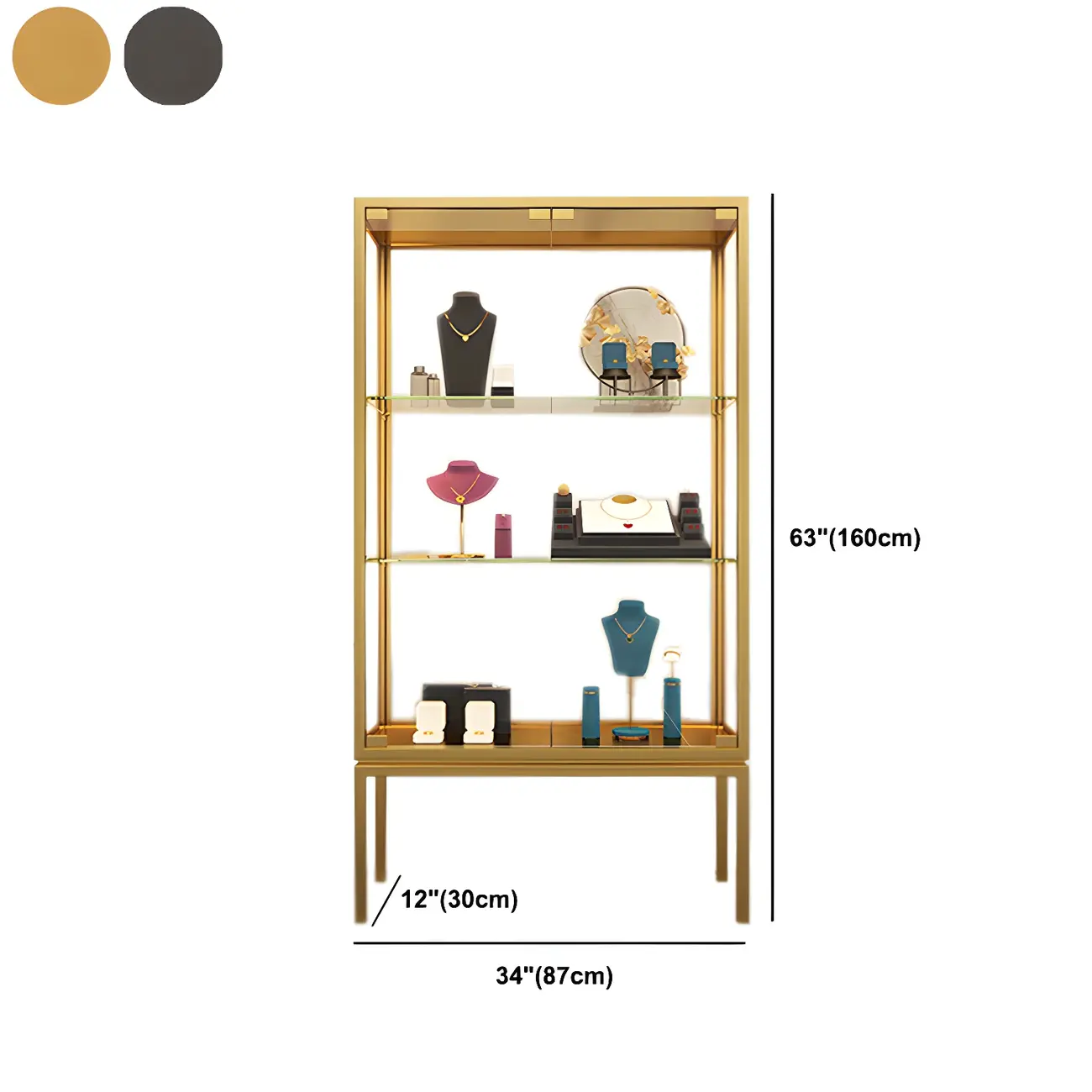 Glam Clear Glass Shelf Black Metal Frame Curio Cabinet Image - 23 | homeyfad