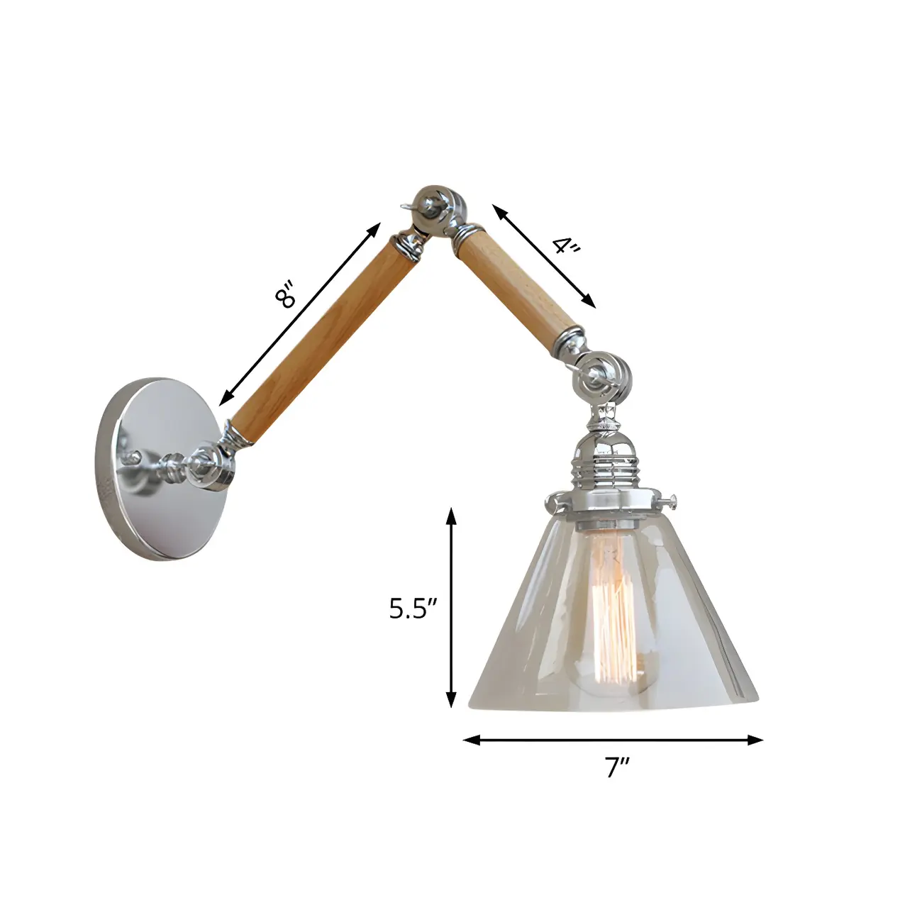 Vintage Clear Glass Cone Shade Wood Metal Swing Arm Wall Light Image - 8 | homeyfad