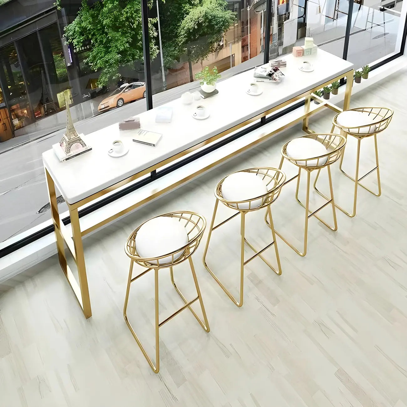 Rectangular Glam Marble Gold Base Bar Height Table Image - 1 | homeyfad