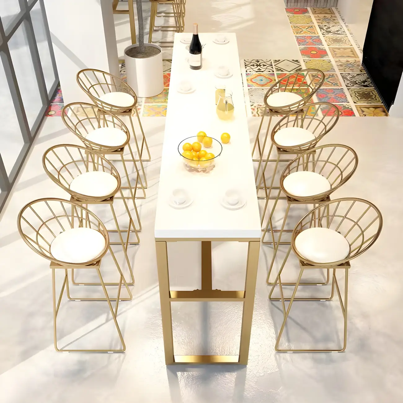 Rectangular Glam Marble Gold Base Bar Height Table Image - 2 | homeyfad