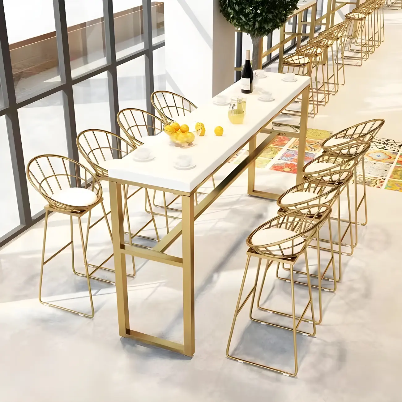 Rectangular Glam Marble Gold Base Bar Height Table Image - 3 | homeyfad