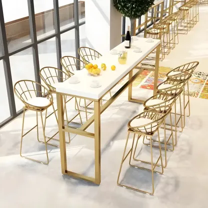 Rectangular Glam Marble Gold Base Bar Height Table Image - 3