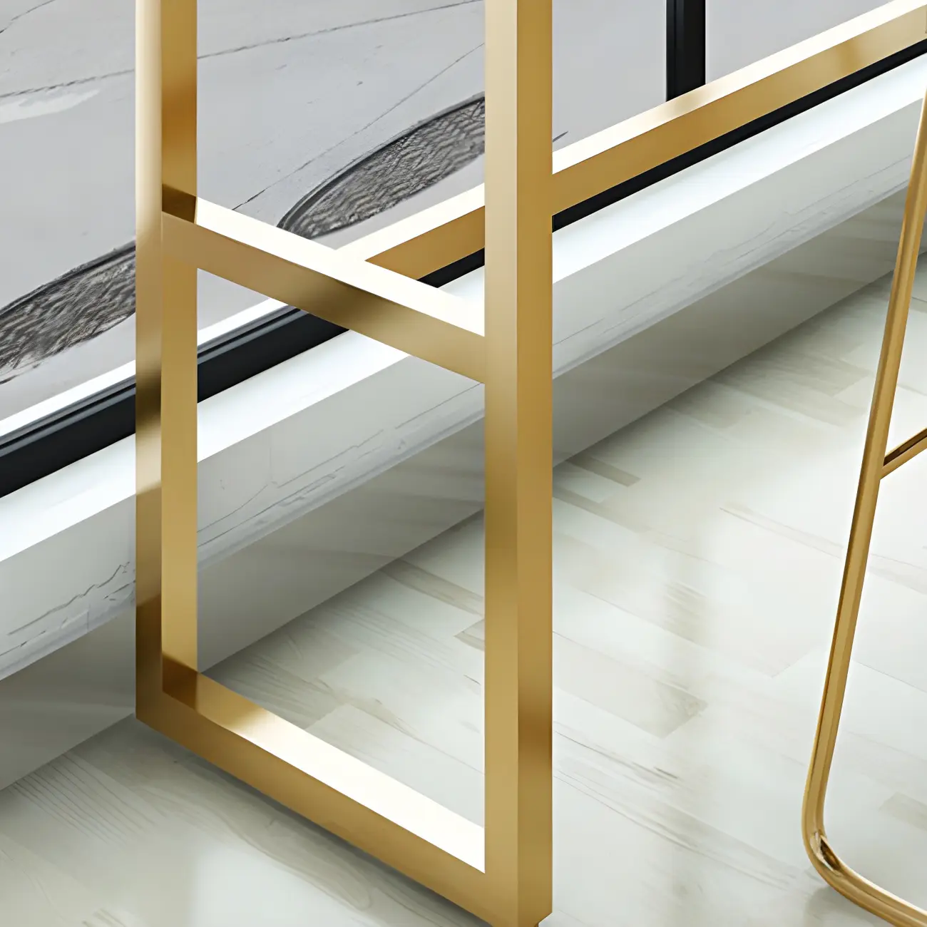 Rectangular Glam Marble Gold Base Bar Height Table Image - 4 | homeyfad