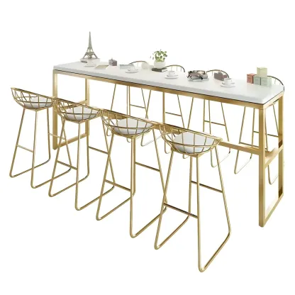 Rectangular Glam Marble Gold Base Bar Height Table Image - 5