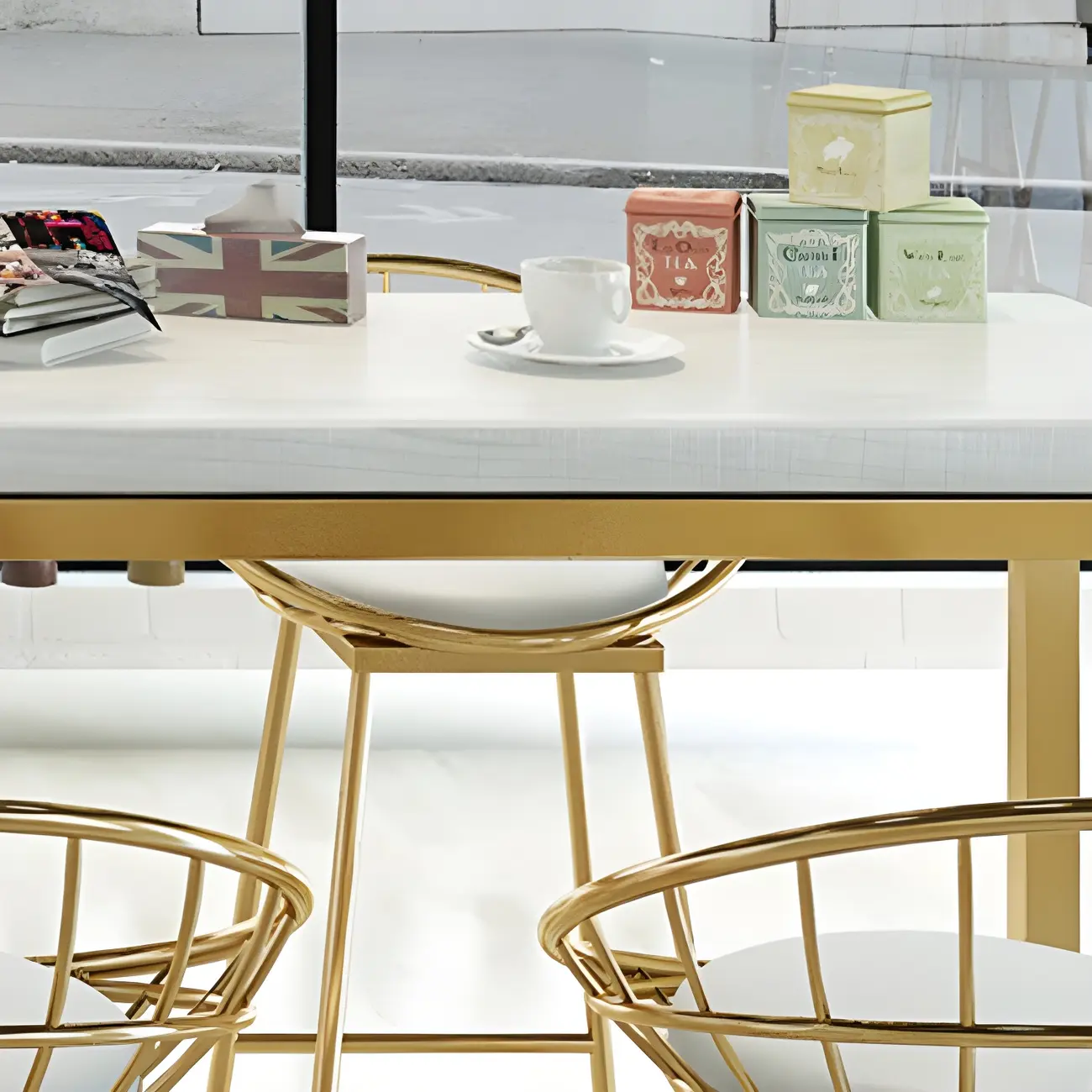 Rectangular Glam Marble Gold Base Bar Height Table Image - 6 | homeyfad