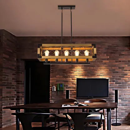 Industrial Black Metal 5-Light Island Pendant Light Image - 2