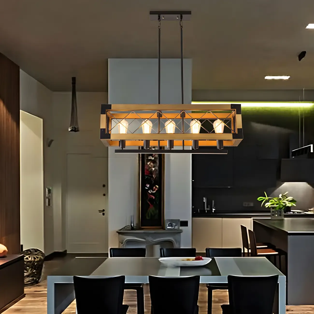 Industrial Black Metal 5-Light Island Pendant Light Image - 1