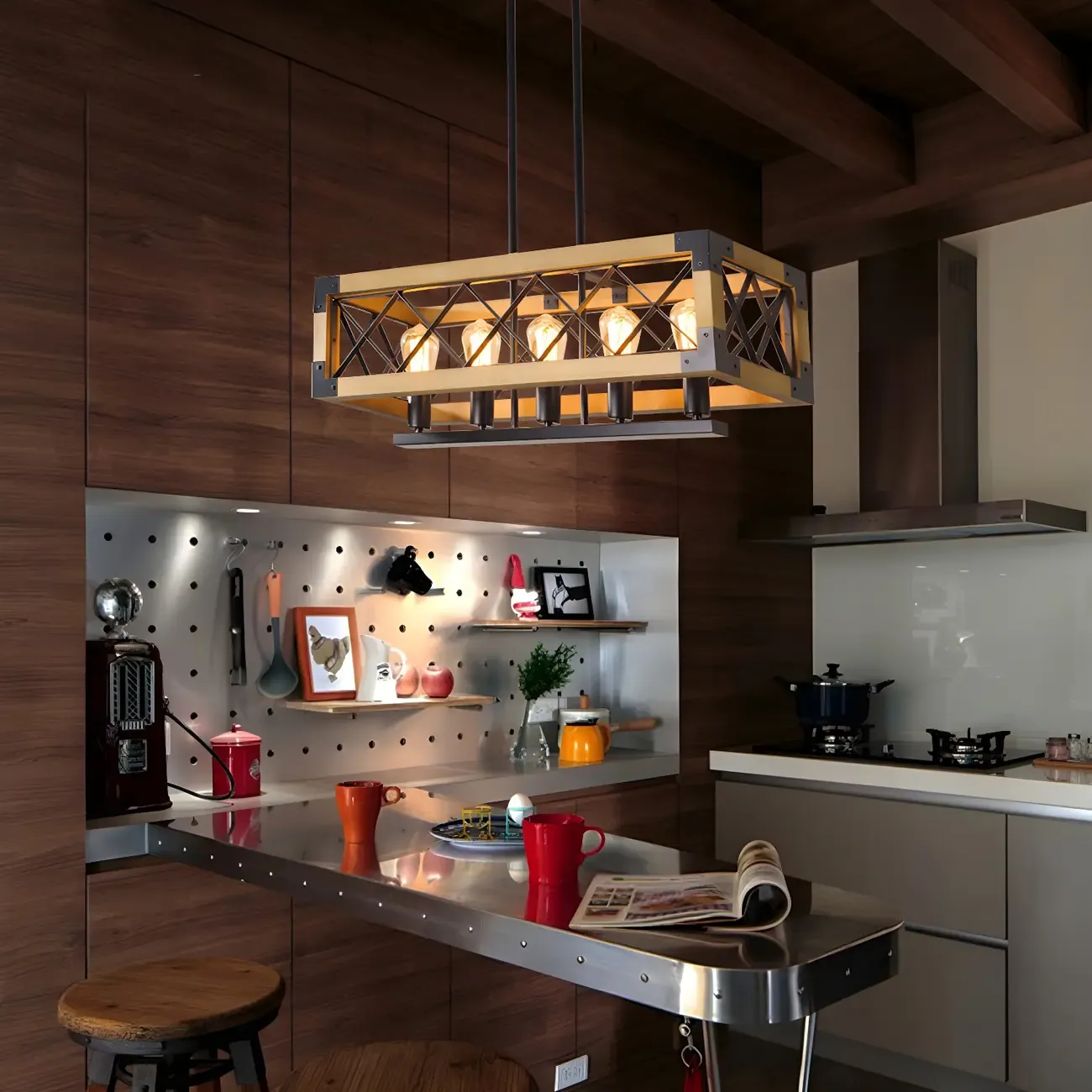 Industrial Black Metal 5-Light Island Pendant Light Image - 3