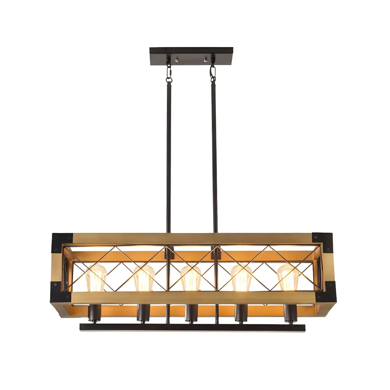 Industrial Black Metal 5-Light Island Pendant Light Image - 5