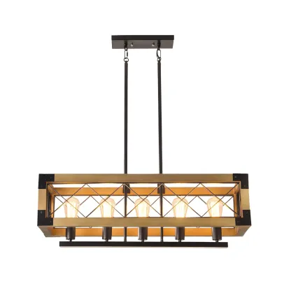 Industrial Black Metal 5-Light Island Pendant Light Image - 5