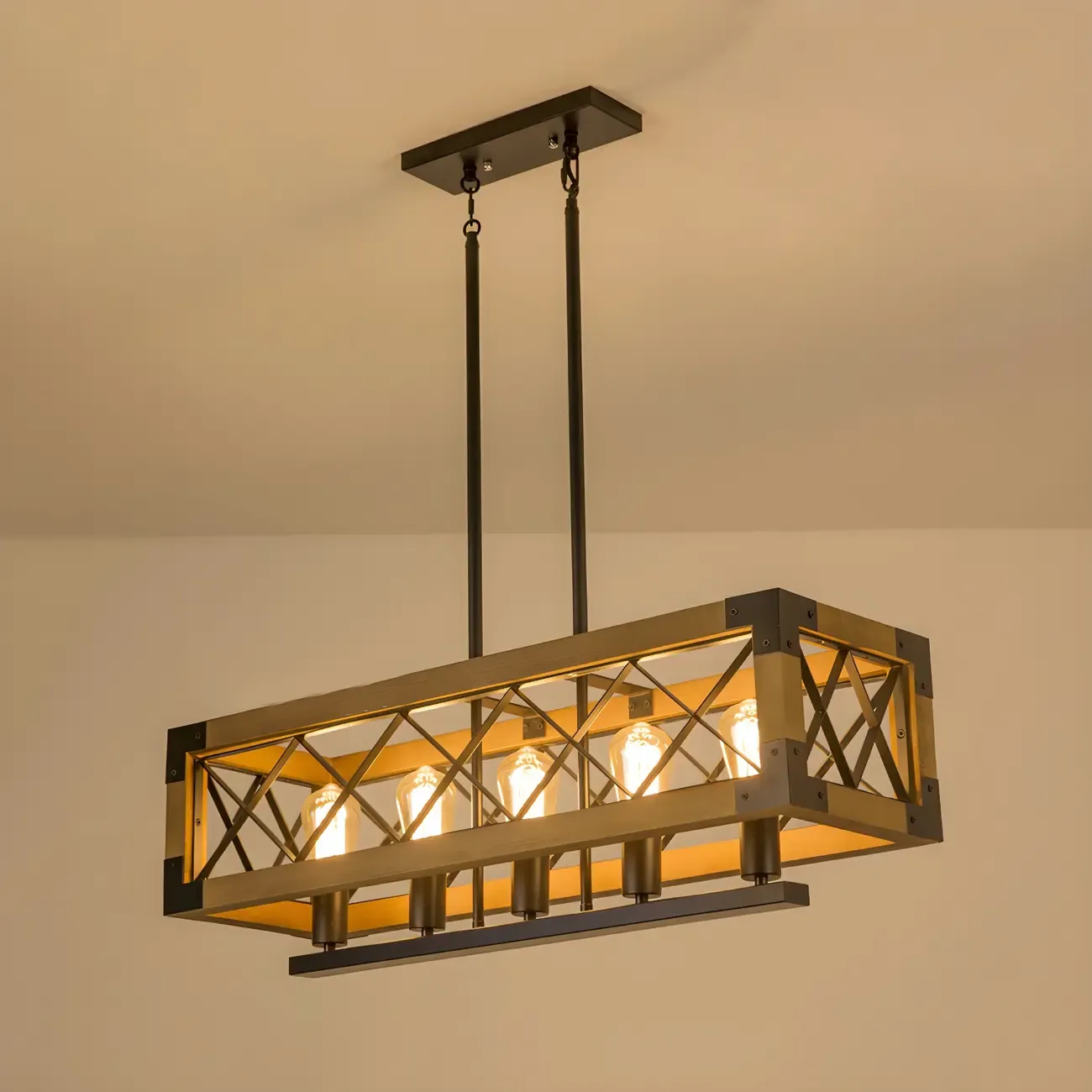 Industrial Black Metal 5-Light Island Pendant Light Image - 6