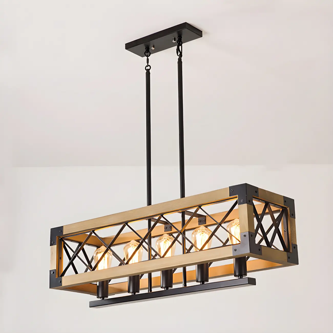 Industrial Black Metal 5-Light Island Pendant Light Image - 7 | homeyfad