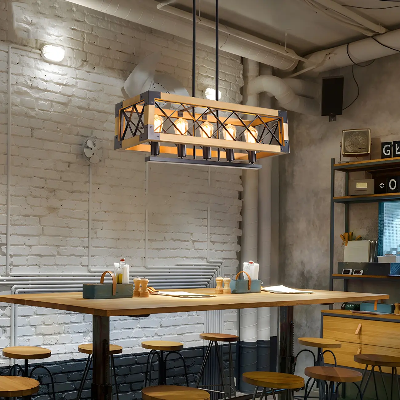 Industrial Black Metal 5-Light Island Pendant Light Image - 12 | homeyfad