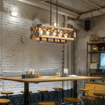 Industrial Black Metal 5-Light Island Pendant Light Image - 12