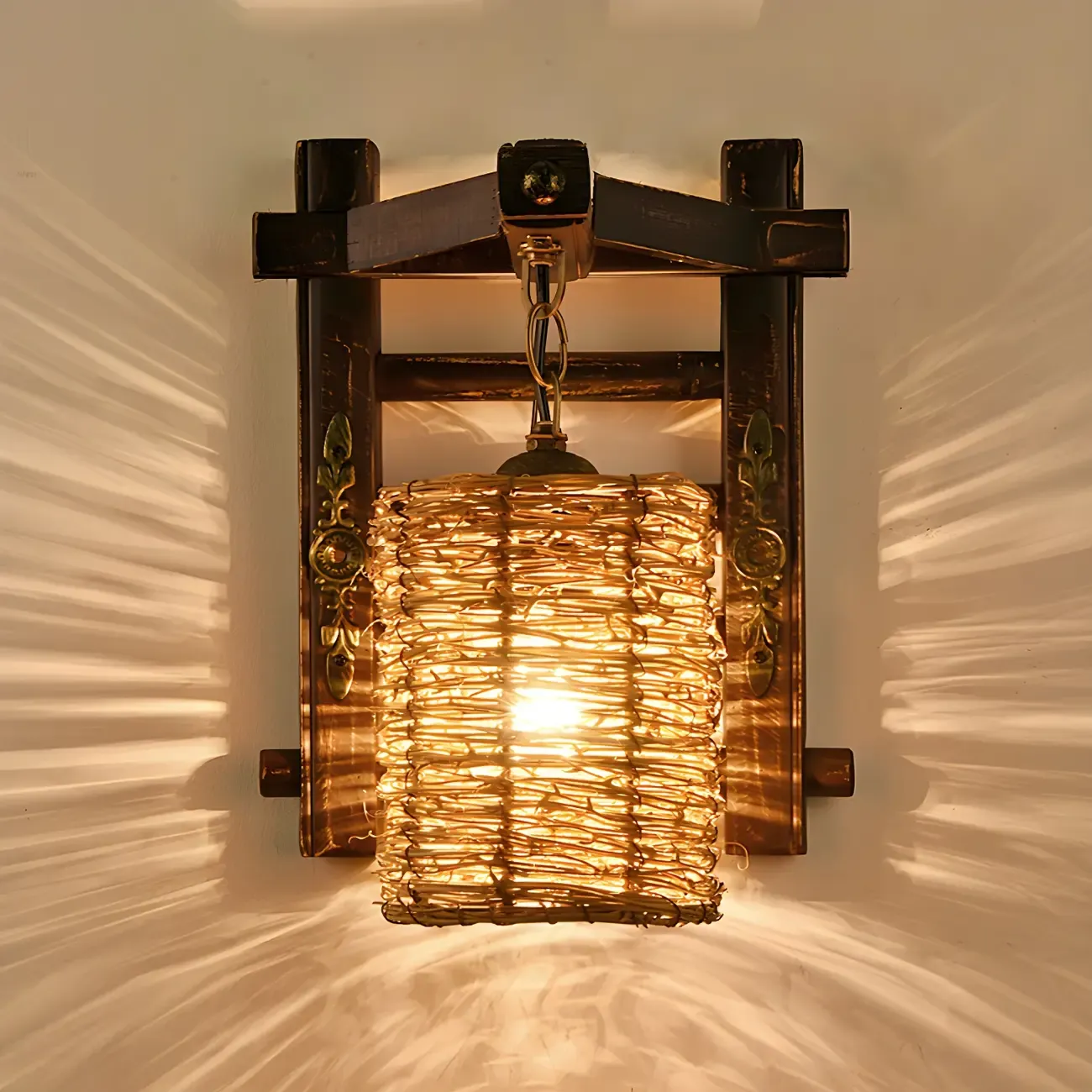 Oriental Brown Rattan LED Wall Lamp in Hand-Woven Image - 2