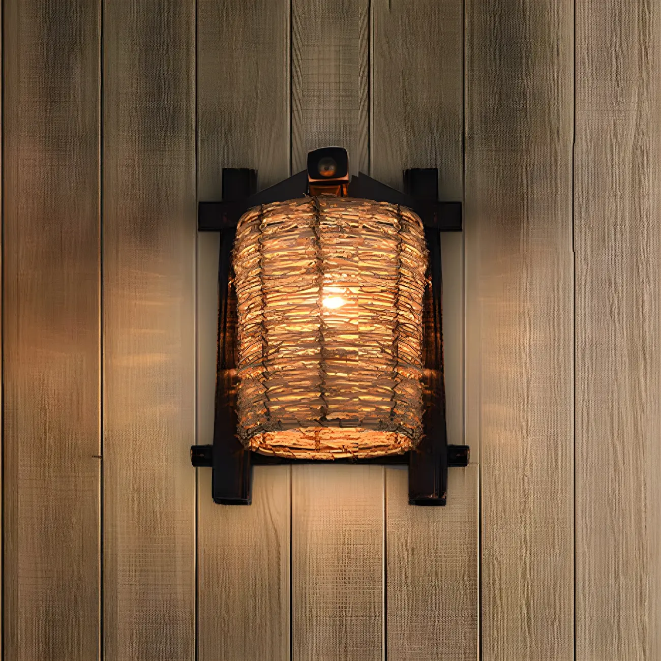 Oriental Brown Rattan LED Wall Lamp in Hand-Woven Image - 4 | homeyfad