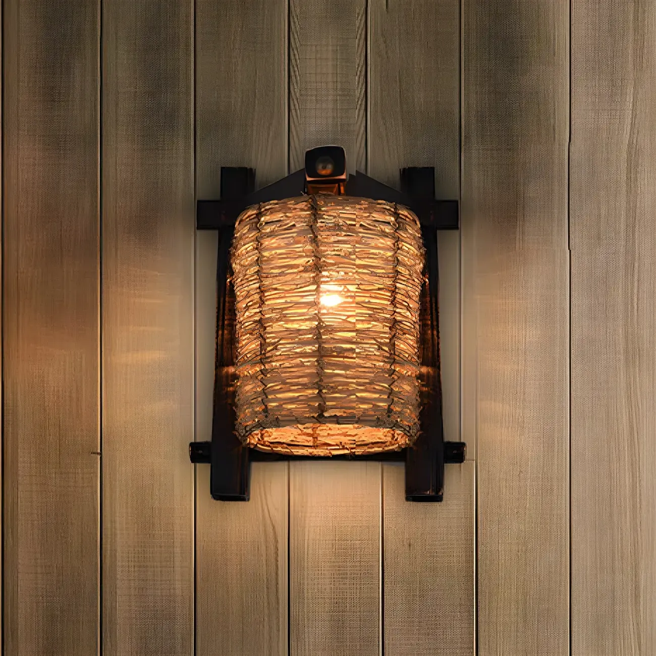 Oriental Brown Rattan LED Wall Lamp in Hand-Woven Image - 4
