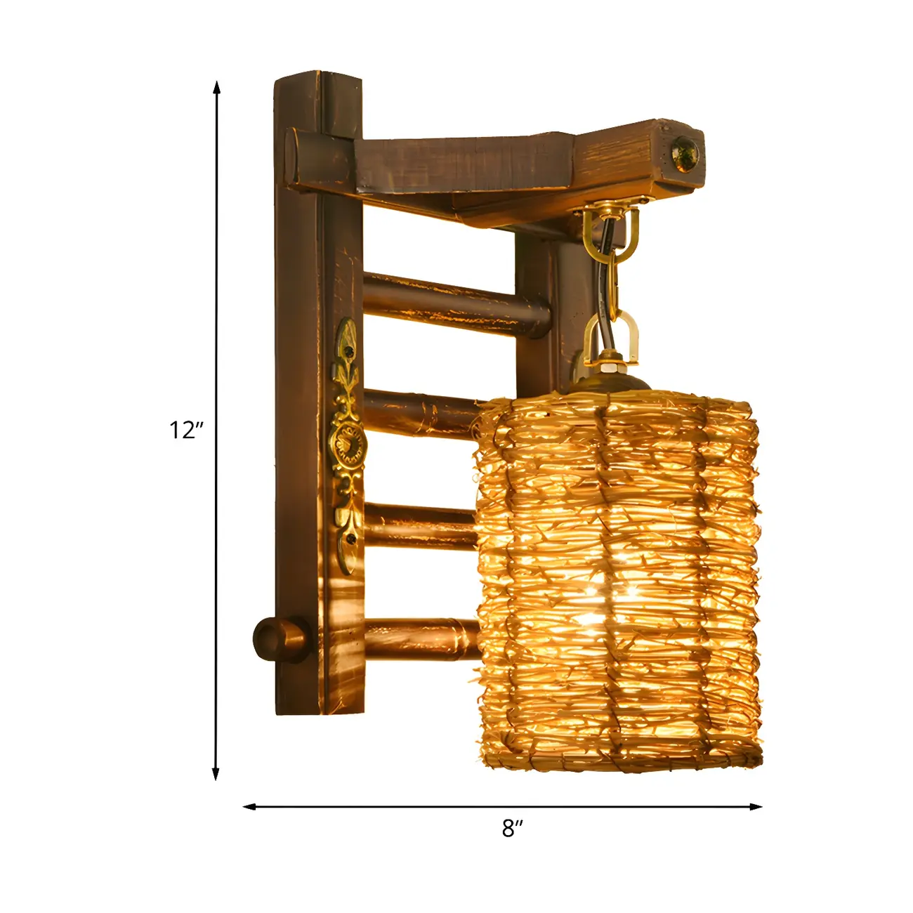 Cylinder Rattan Wood Outdoor Wall Sconce Image - 7 | homeyfad