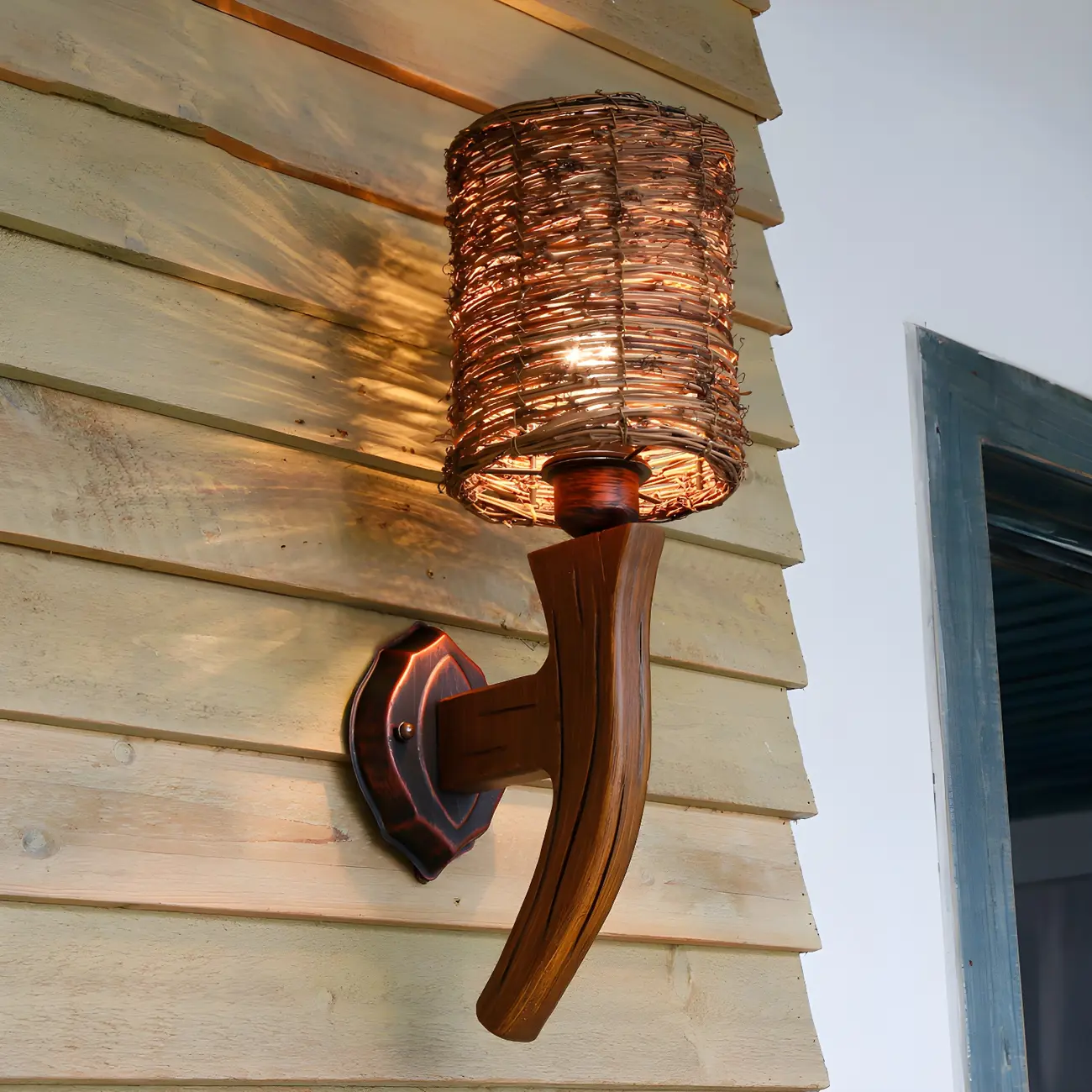 Oriental Brown Rattan LED Wall Lamp in Hand-Woven Image - 8 | homeyfad