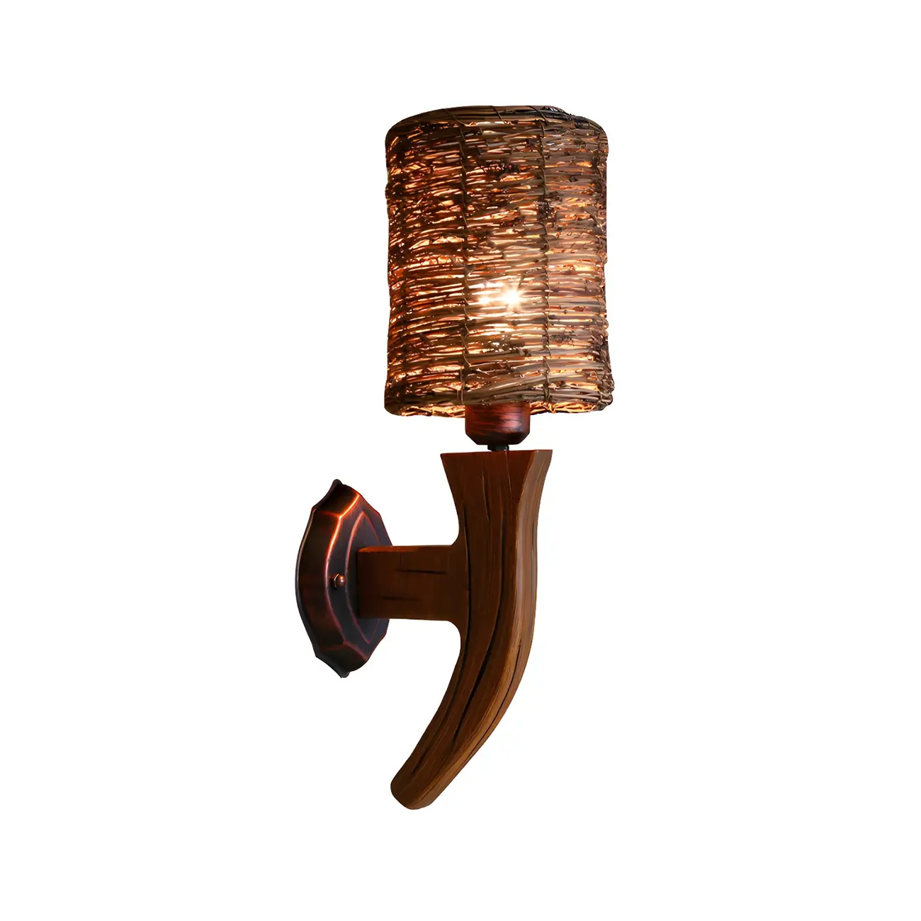 Cylinder Rattan Wood Outdoor Wall Sconce Image - 10 | homeyfad