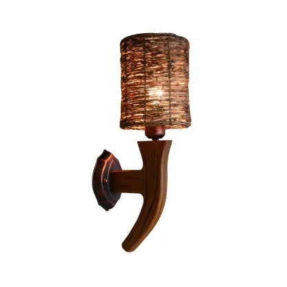 Oriental Brown Rattan LED Wall Lamp in Hand-Woven Image - 10