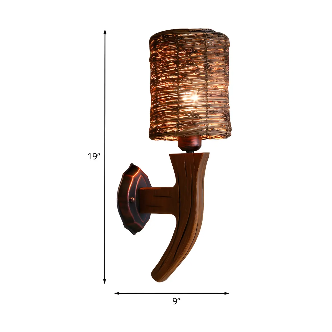Oriental Brown Rattan LED Wall Lamp in Hand-Woven Image - 11 | homeyfad