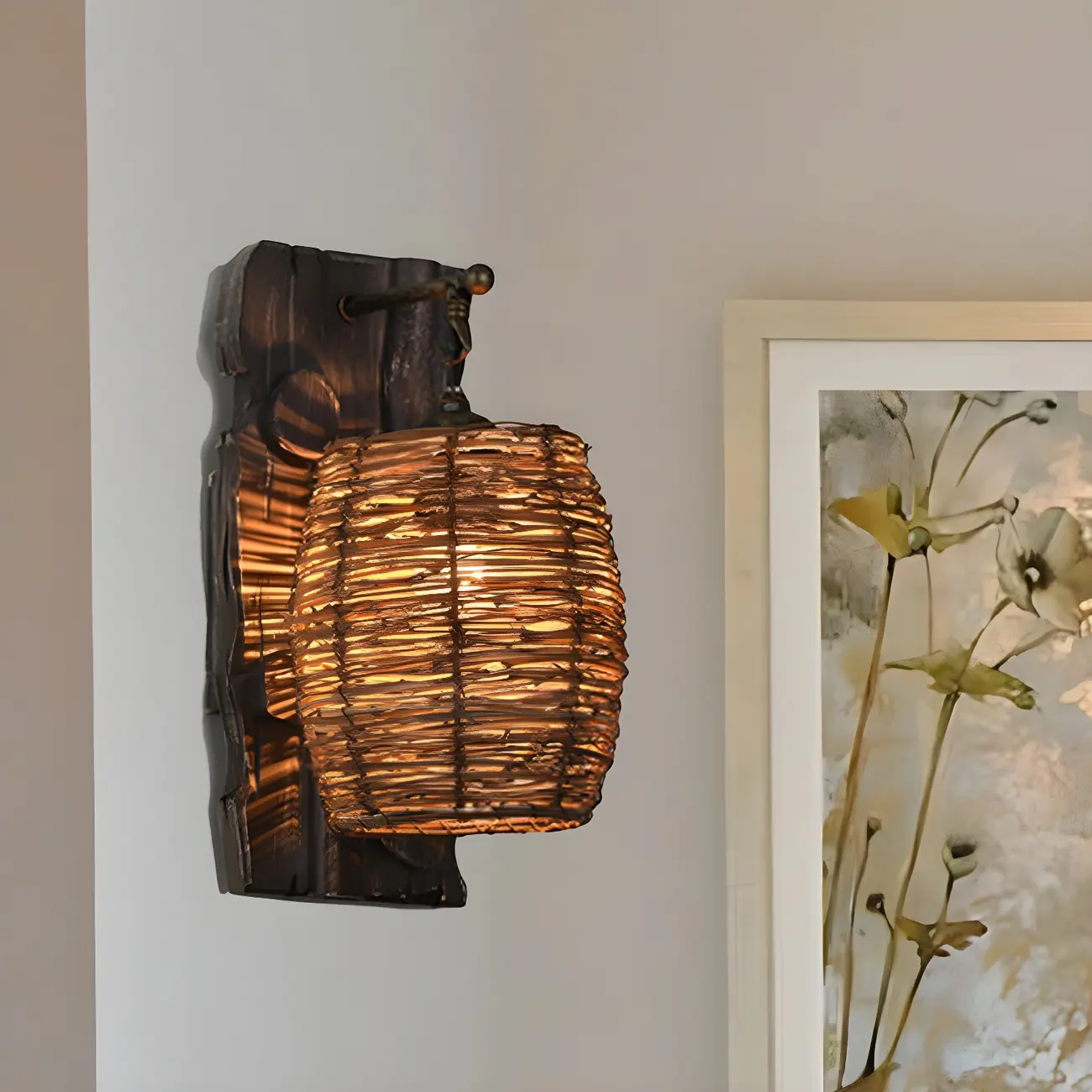 Cylinder Rattan Wood Outdoor Wall Sconce Image - 12 | homeyfad