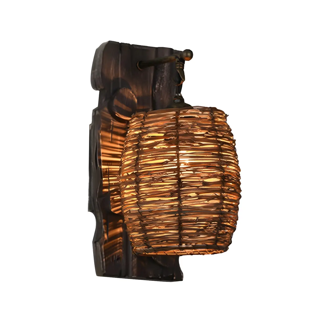 Cylinder Rattan Wood Outdoor Wall Sconce Image - 15 | homeyfad