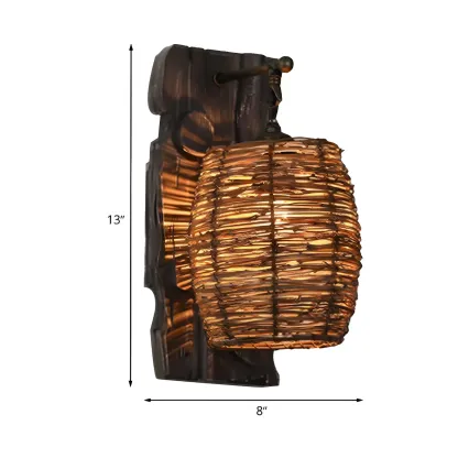 Oriental Brown Rattan LED Wall Lamp in Hand-Woven Image - 16