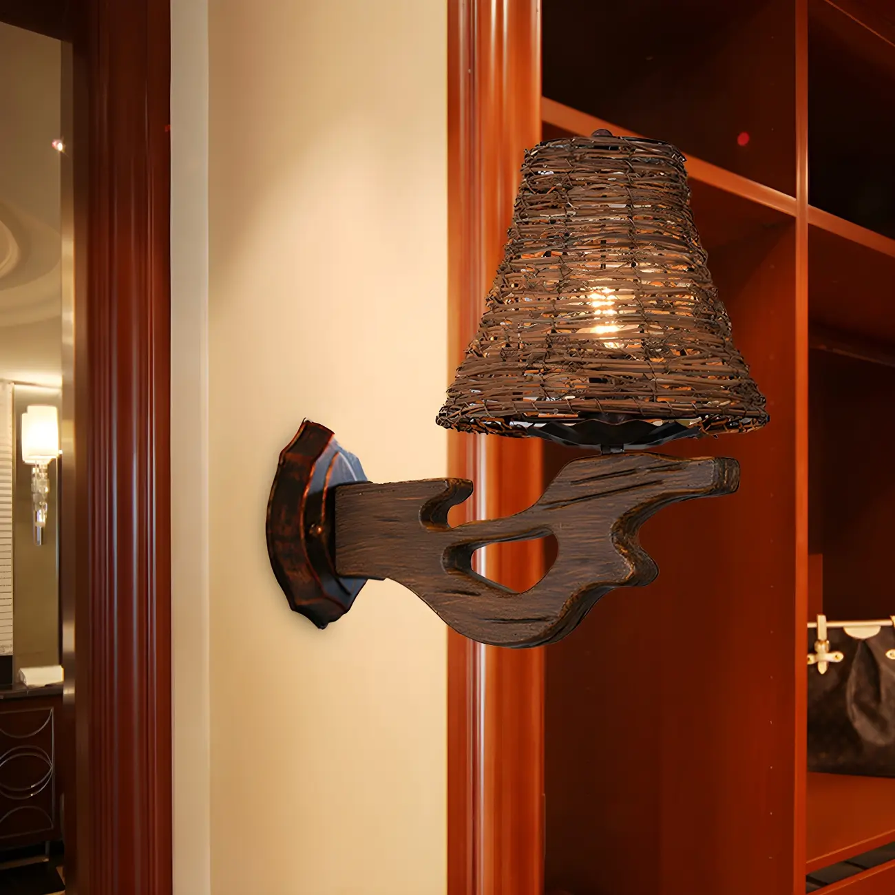 Cylinder Rattan Wood Outdoor Wall Sconce Image - 18 | homeyfad