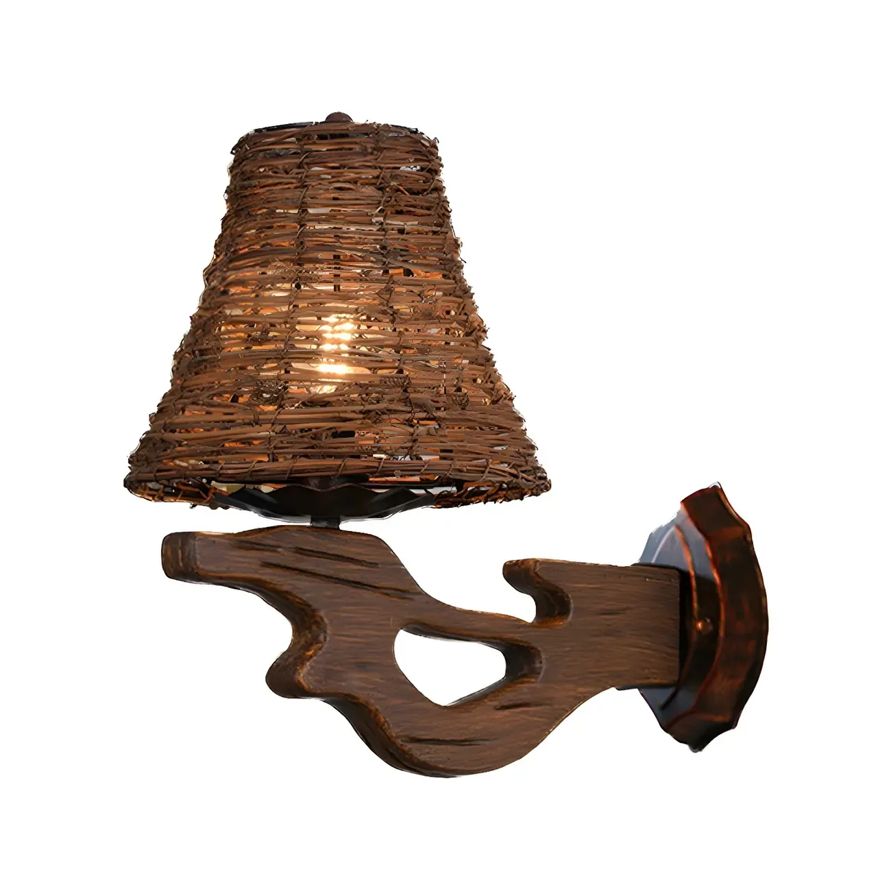 Oriental Brown Rattan LED Wall Lamp in Hand-Woven Image - 19