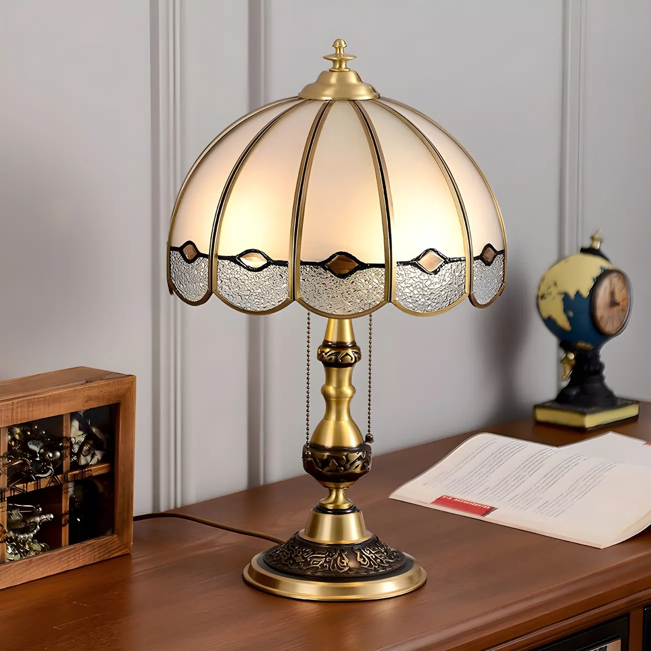 Nordic Dome Frosted Glass Table Lamp with Brass Base Image - 1 | homeyfad