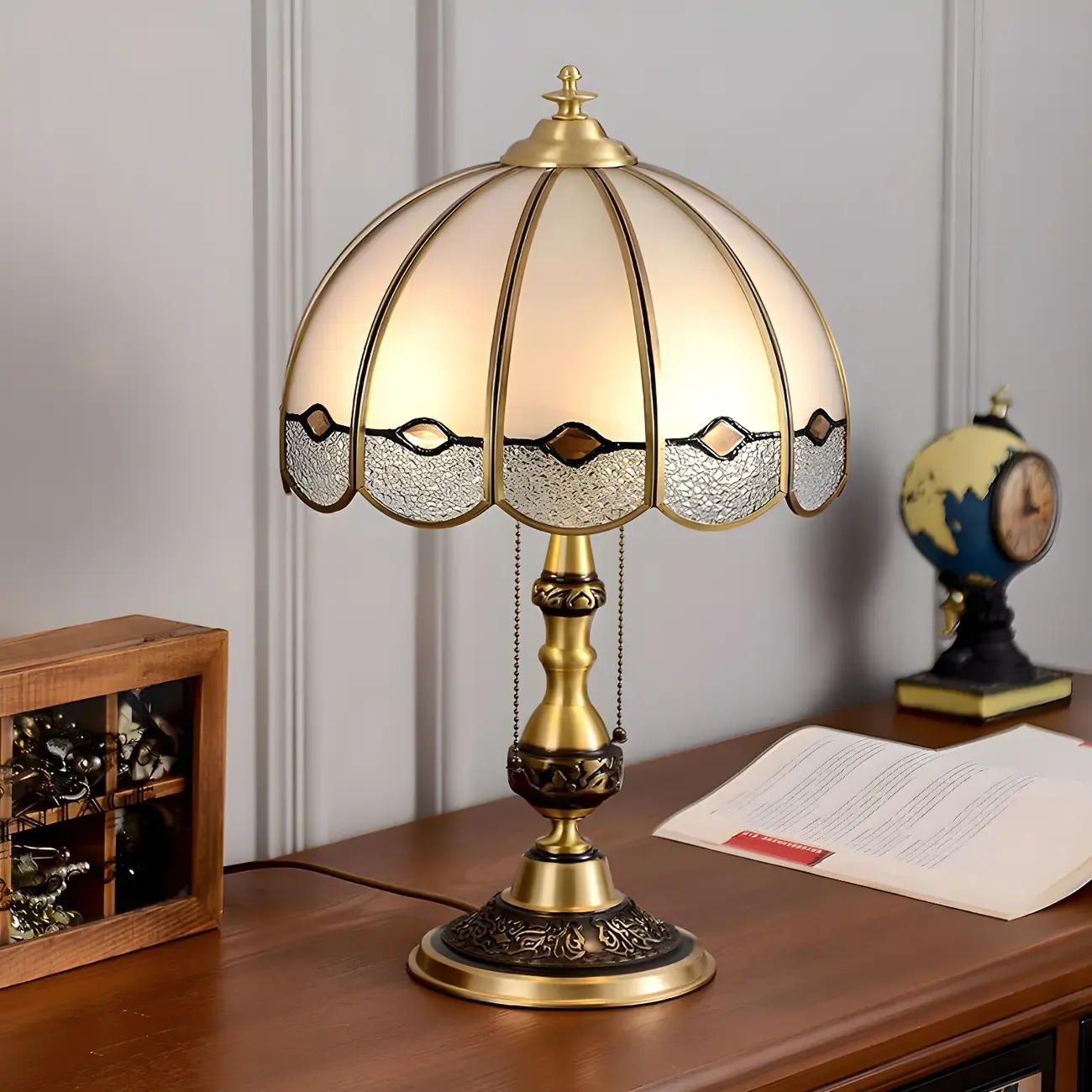 Nordic Dome Frosted Glass Table Lamp with Brass Base Image - 1