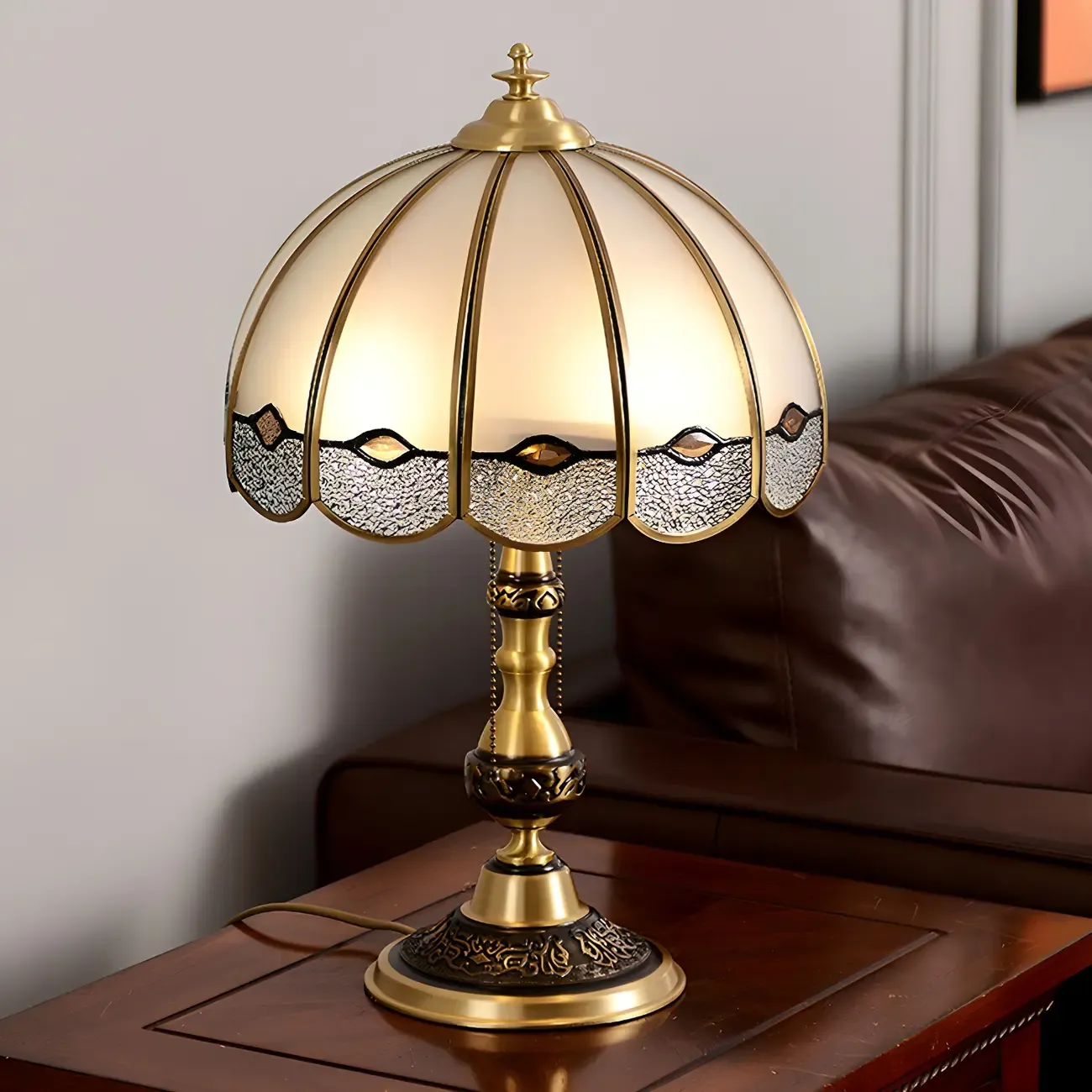 Nordic Dome Frosted Glass Table Lamp with Brass Base Image - 4