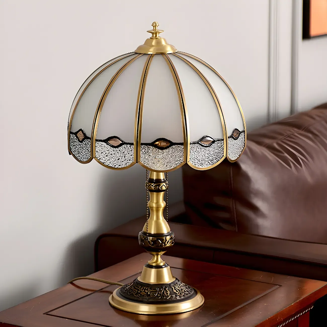 Nordic Dome Frosted Glass Table Lamp with Brass Base Image - 5