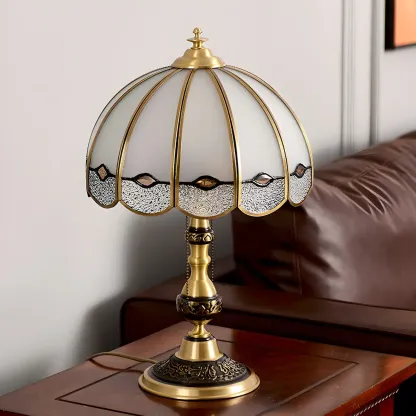 Nordic Dome Frosted Glass Table Lamp with Brass Base Image - 5
