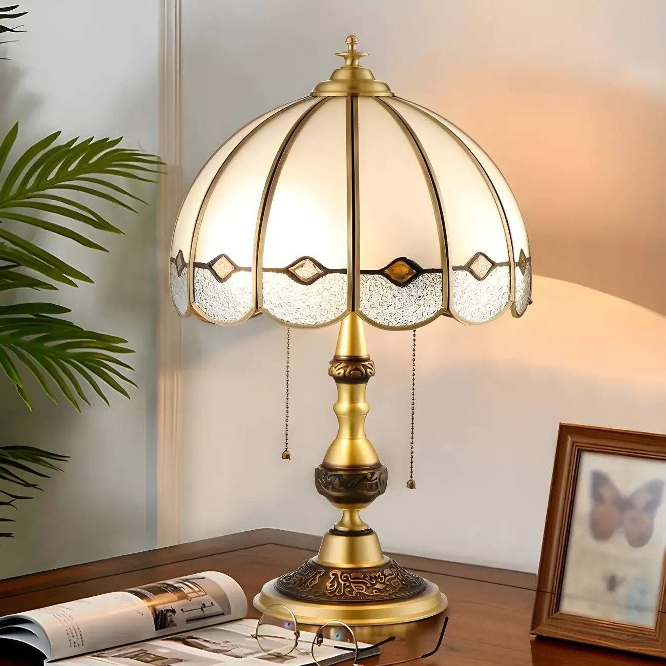 Nordic Dome Frosted Glass Table Lamp with Brass Base Image - 14
