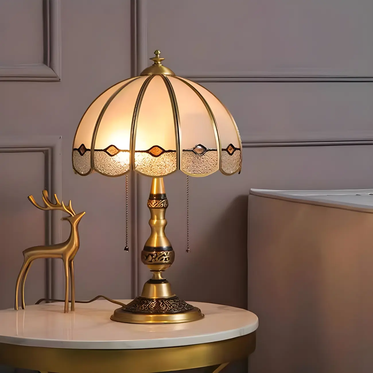 Nordic Dome Frosted Glass Table Lamp with Brass Base Image - 15 | homeyfad