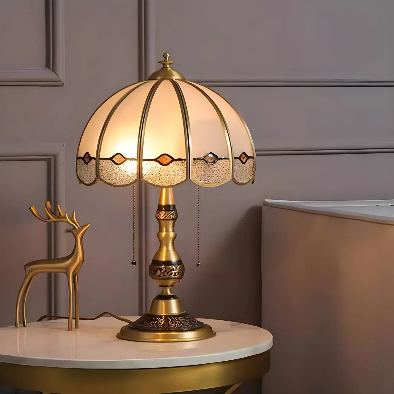 Nordic Dome Frosted Glass Table Lamp with Brass Base Image - 15