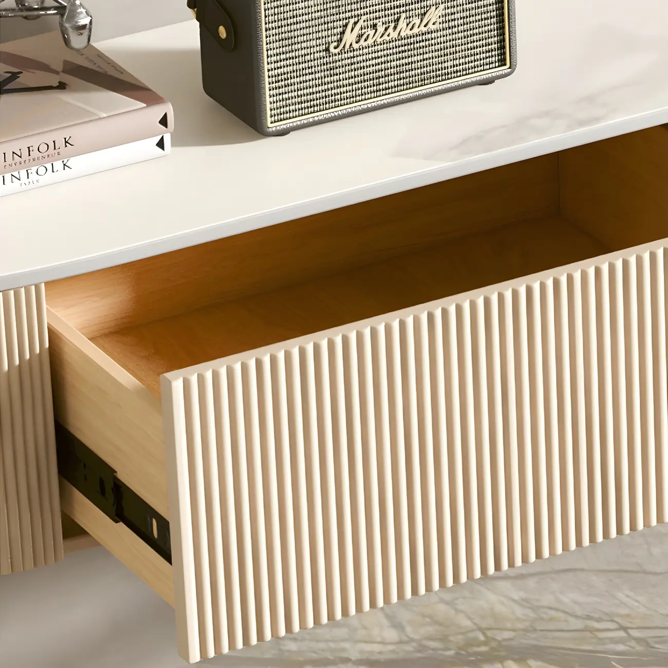 Modern Stone Floating TV Stand with 2-Drawers for Living Room Image - 7 | homeyfad