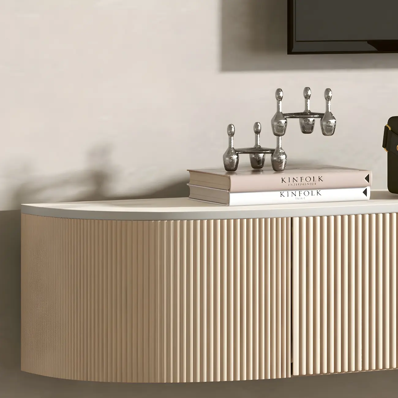 Modern Stone Floating TV Stand with 2-Drawers for Living Room Image - 8 | homeyfad