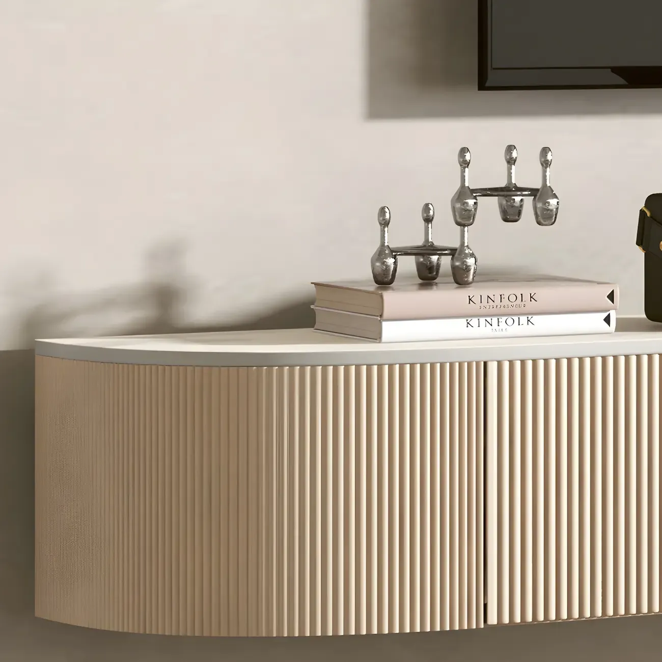 Modern Stone Floating TV Stand with 2-Drawers for Living Room Image - 8