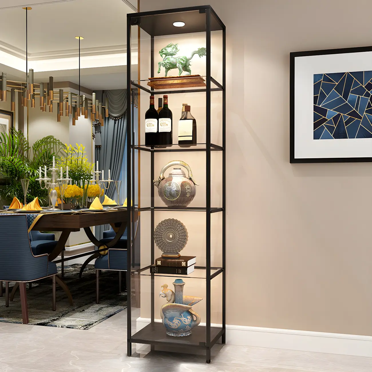Standard Black Curio Display Cabinet with Glass Doors Image - 1 | homeyfad