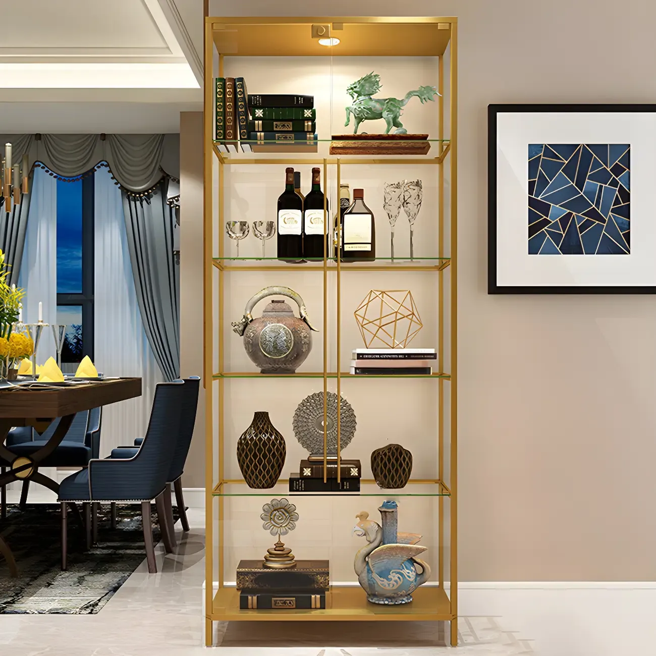 Standard Black Curio Display Cabinet with Glass Doors Image - 4